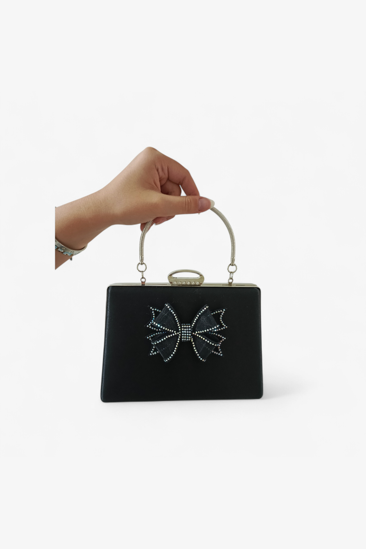 Kadın Siyah Fiyonk Taşlı Abiye Çanta