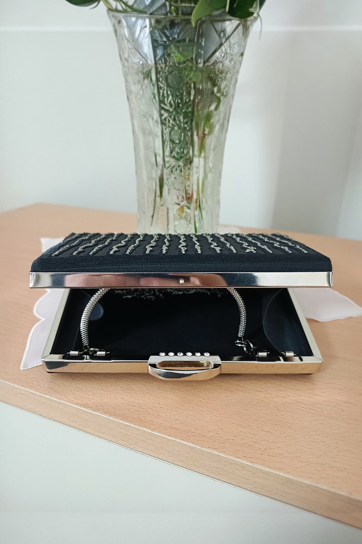 Siyah Lazer Taşlı Abiye Çanta - Özel Tasarım