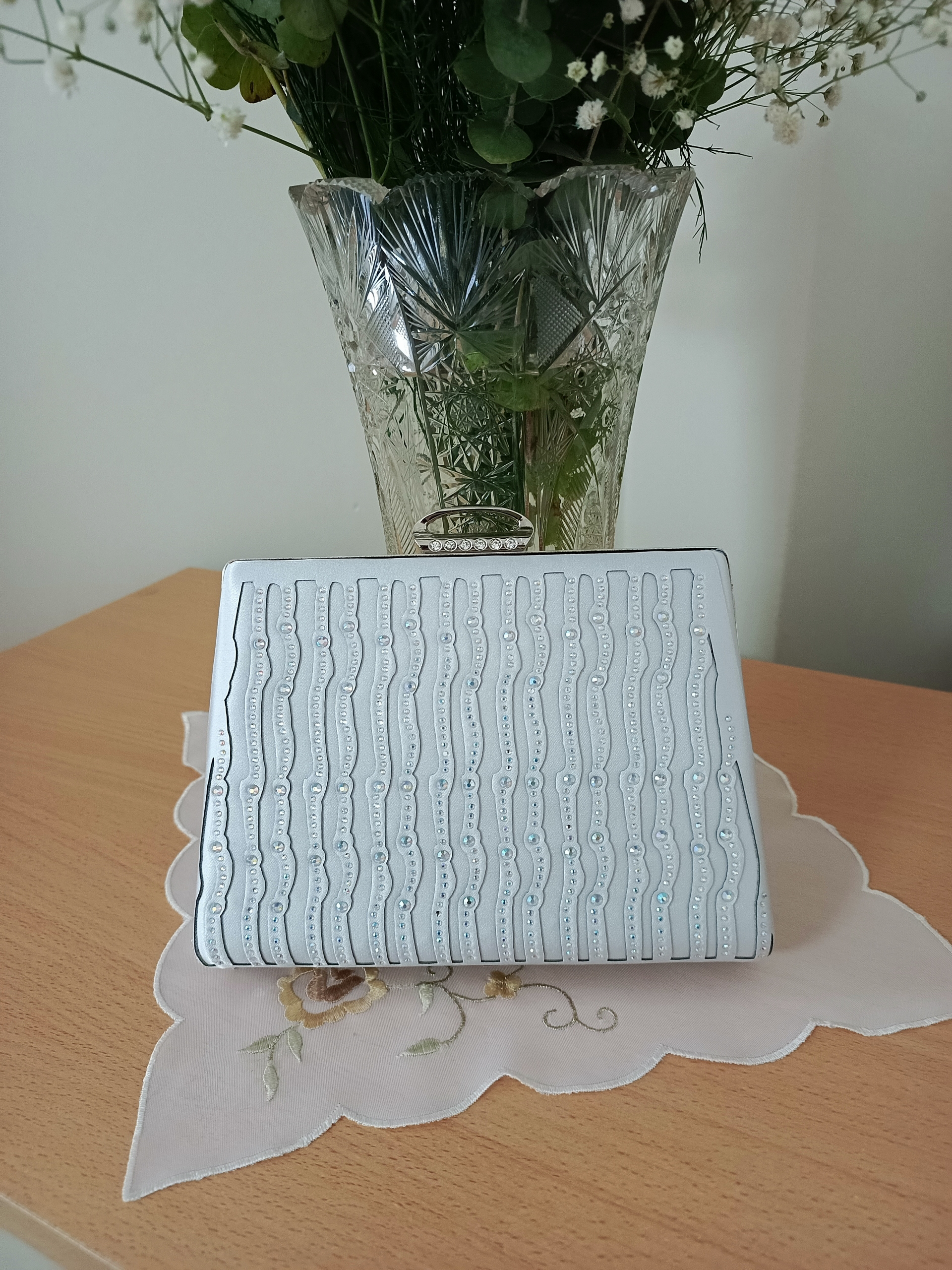 Gümüş Lazer Taşlı Abiye Çanta - Özel Tasarım