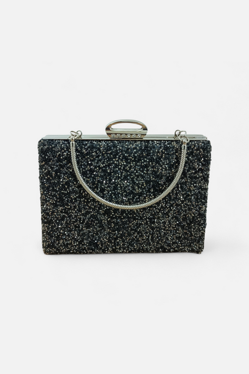 Black Crystal Embellished Evening Clutch