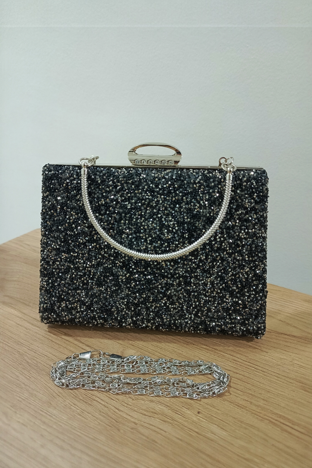 Black Crystal Embellished Evening Clutch