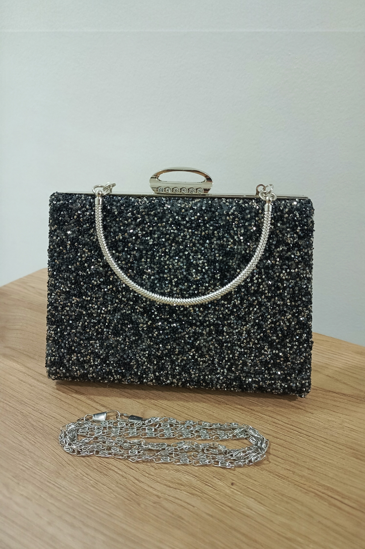 Black Crystal Embellished Evening Clutch