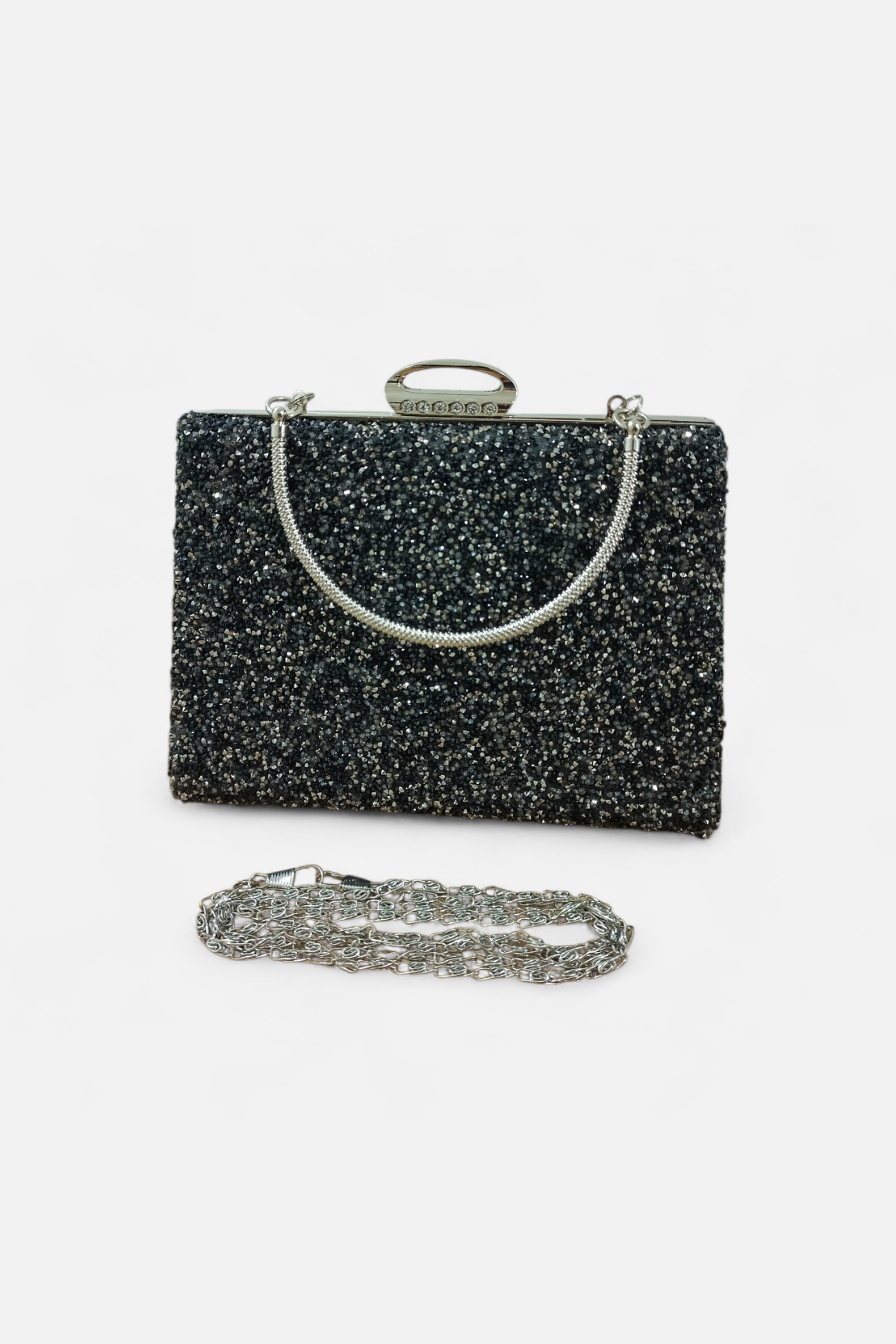 Black Crystal Embellished Evening Clutch