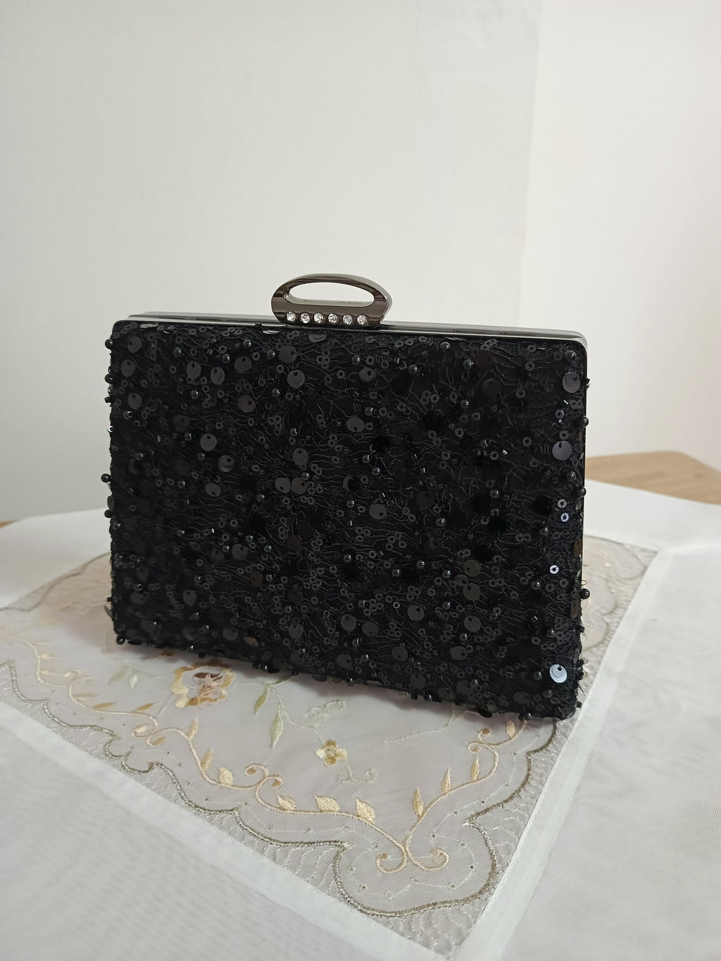 Black Sequined Evening Clutch