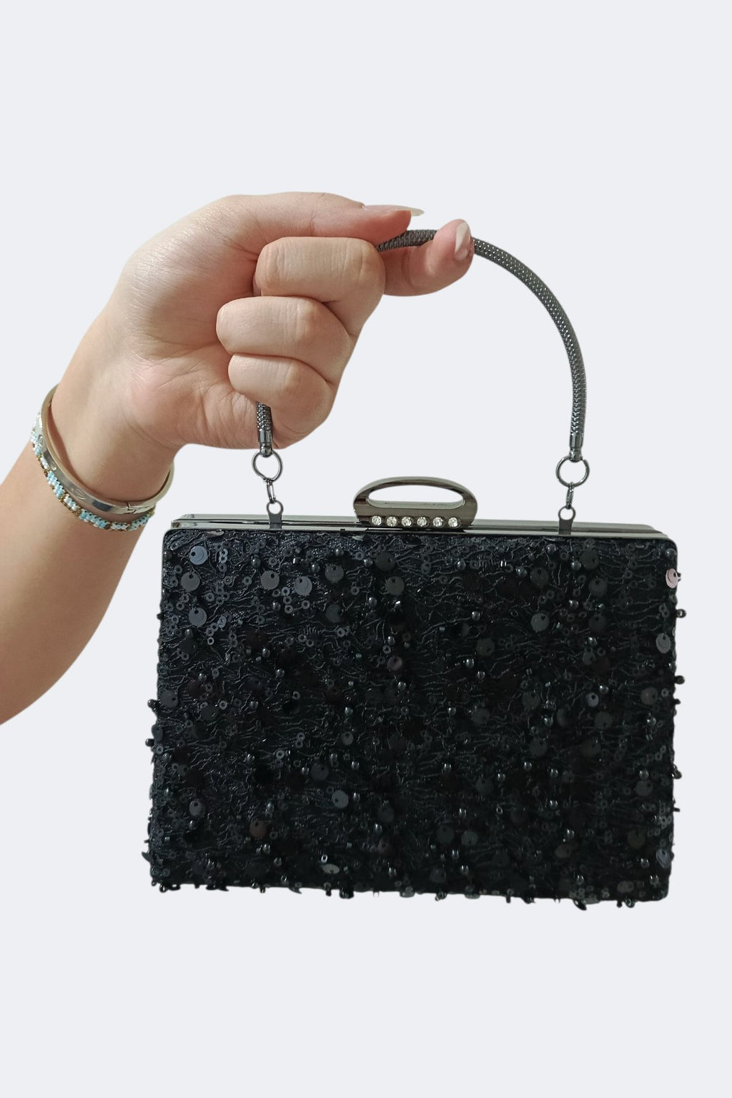 Black Sequined Evening Clutch