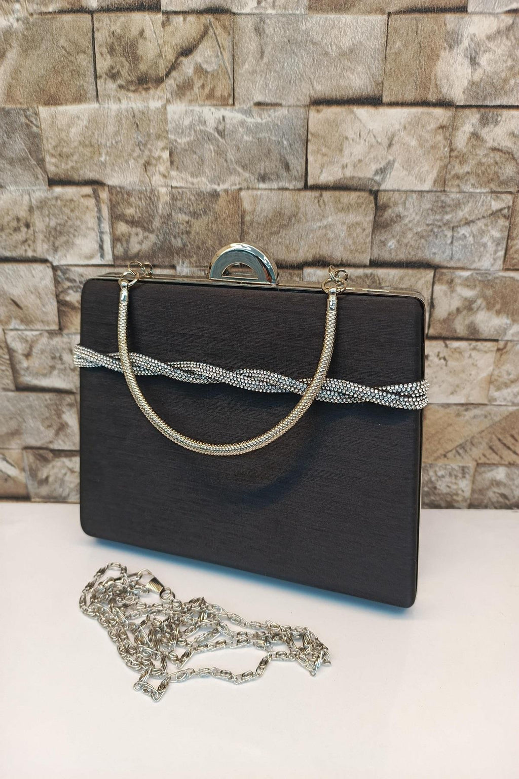 Black Crystal Embellished Evening Clutch